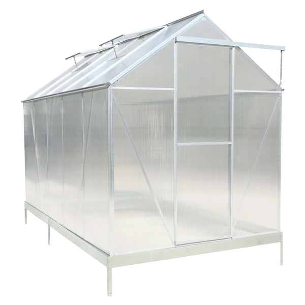 Supfirm 6.3'*10.2'*7' Polycarbonate Greenhouse, Heavy Duty Outdoor Aluminum Walk-in Green House Kit with Rain Gutter, Vent and Door for Backyard Garden, color aluminium