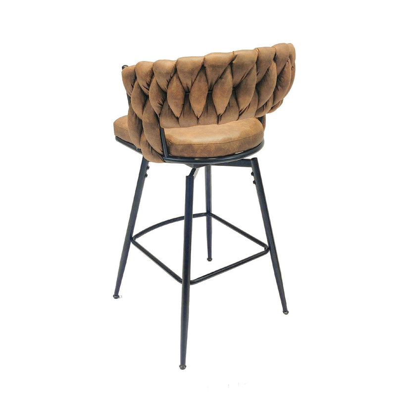 Technical Leather Woven Bar Stool Seat Set of 4,Black legs Barstools No Adjustable Kitchen Island Chairs,360 Swivel Bar Stools Upholstered Bar Chair Counter Stool Arm Chairs with Back Footrest, (Brown) - Supfirm