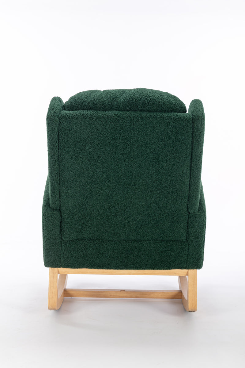 Supfirm 049-Teddy Fabric Rocking Chair With Packet Wood Legs,Green