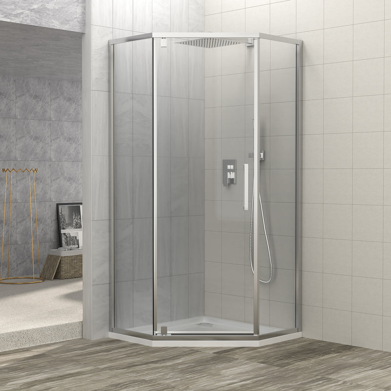 Supfirm Shower Door 34-1/8" x 72" Semi-Frameless Neo-Angle Hinged Shower Enclosure, Chrome