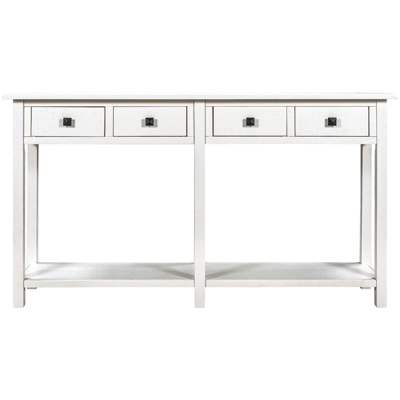 Supfirm TREXM Rustic Brushed Texture Entryway Table Console Table with Drawer and Bottom Shelf for Living Room (Ivory White)