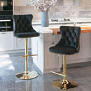 A&A Furniture,Golden Swivel Velvet Barstools Adjusatble Seat Height from 25-33 Inch, Modern Upholstered Bar Stools with Backs Comfortable Tufted for Home Pub and Kitchen Island（Black,Set of 2） - Supfirm