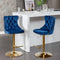 A&A Furniture,Golden Swivel Velvet Barstools Adjusatble Seat Height from 25-33 Inch, Modern Upholstered Bar Stools with Backs Comfortable Tufted for Home Pub and Kitchen Island,Blue,Set of 2 - Supfirm