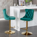 A&A Furniture,Golden Swivel Velvet Barstools Adjusatble Seat Height from 25-33 Inch, Modern Upholstered Bar Stools with Backs Comfortable Tufted for Home Pub and Kitchen Island（Green,Set of 2） - Supfirm