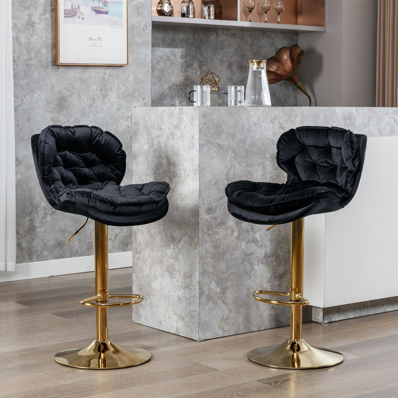 A&A Furniture,Swivel Bar Stools Set of 2, Velvet Counter Height Adjustable Barstools, Dining Bar Chairs Upholstered Modern Bar Stool for Kitchen Island, Cafe, Bar Counter, Dining Room（Black) - Supfirm