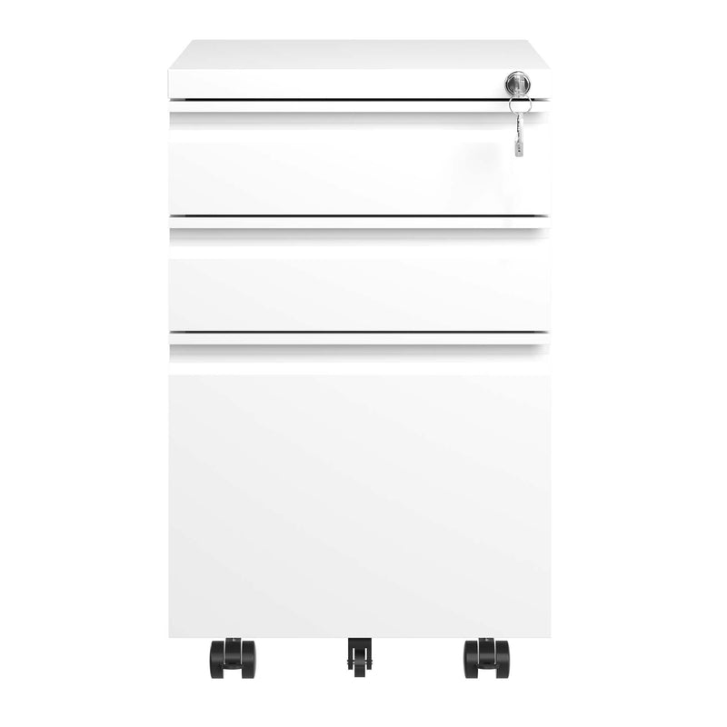 Supfirm 3 Drawer Mobile File Cabinet with Lock,Metal Filing Cabinets for Home Office Organizer Letters/Legal/A4,Fully Assembled,White