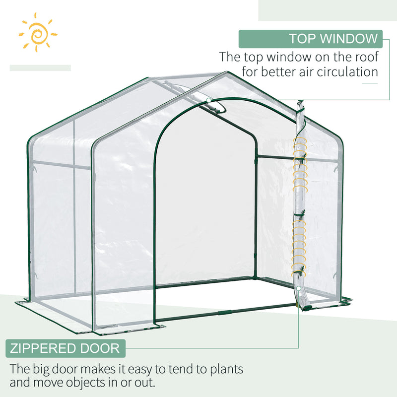 Supfirm 6' x 3' x 5' Portable Walk-in Greenhouse, PVC Cover, Steel Frame Garden Hot House, Zipper Door, Top Vent for Flowers, Vegetables, Saplings, Clear