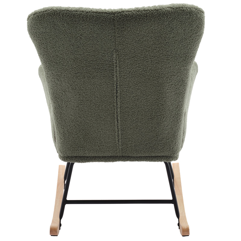 Supfirm Nursery Rocking Chair, Teddy Upholstered Glider Rocker, Rocking Accent Chair with High Backrest, Comfy Rocking Accent Armchair for Living Room, Bedroom, Offices, GREEN