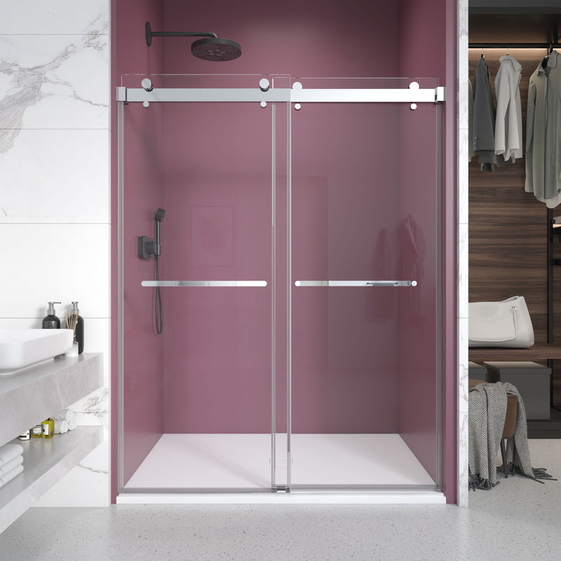 Supfirm 62'' - 66'' W x 76'' H Double Sliding Frameless Shower Door With 3/8 Inch (10mm) Clear Glass in Chrome