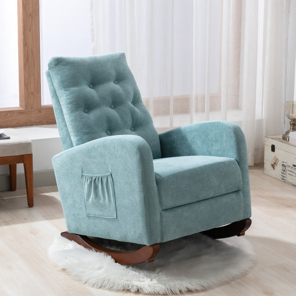 Supfirm Baby Room High Back Rocking Chair Nursery Chair , Comfortable Rocker Fabric Padded Seat ,Modern High Back Armchair