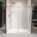 Supfirm 50'' - 54'' W x 76'' H Single Sliding Frameless Shower Door With 3/8 Inch (10mm) Clear Glass in Brushed Gold