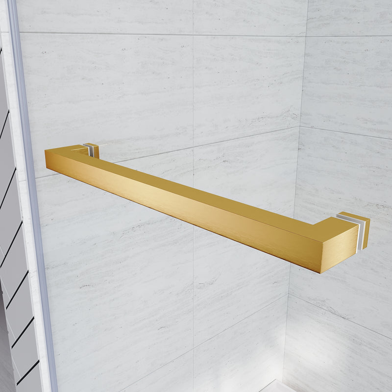 Supfirm Frameless Sliding Bathtub Door 56-60 in.W x 62 in.H,Bypass Tub Glass Sliding Shower Doors,3/8"(10mm) Thick Clear Tempered Glass,Heavy Duty Stainless Steel Hardwares,2pcs Rectangle Handles,Brushed Gold