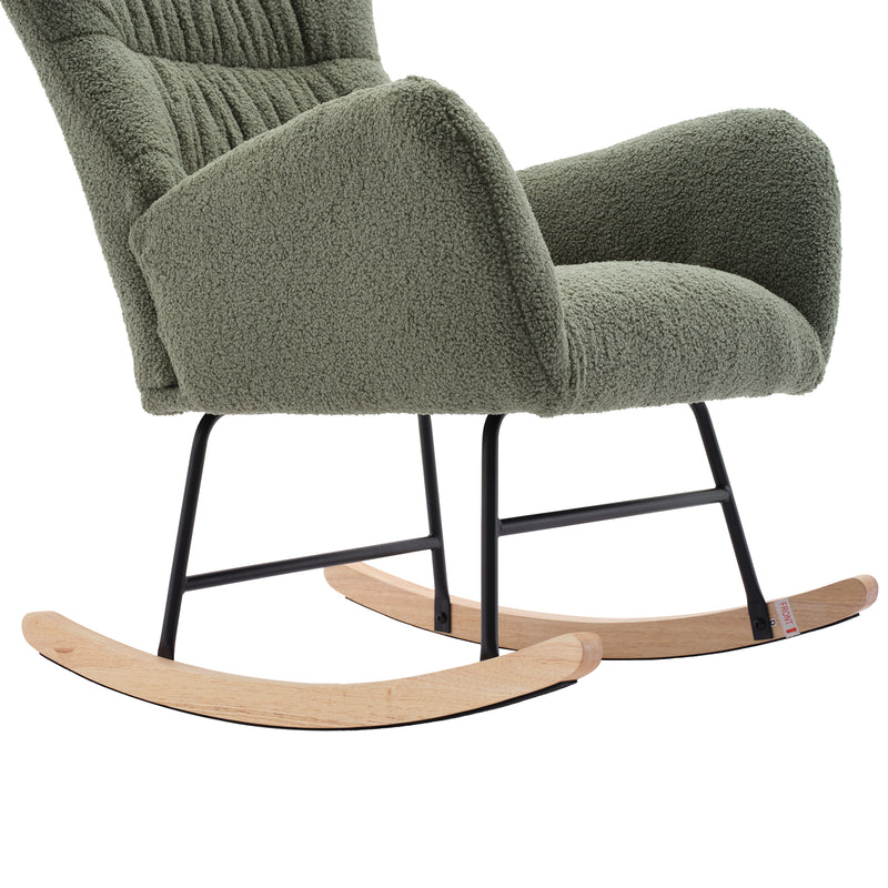 Supfirm Nursery Rocking Chair, Teddy Upholstered Glider Rocker, Rocking Accent Chair with High Backrest, Comfy Rocking Accent Armchair for Living Room, Bedroom, Offices, GREEN