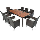 Supfirm 9 Piece Outdoor Patio Wicker Dining Set Patio Wicker Furniture Dining Set With Acacia Wood Top Brown Wicker + Crème Cushion