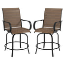 Supfirm Outdoor Bar Stools with Armrests, Set of 2 360° Swivel Bar Height Patio Chairs with High-Density Mesh Fabric, Steel Frame Dining Chairs for Balcony, Poolside, Backyard, Tan