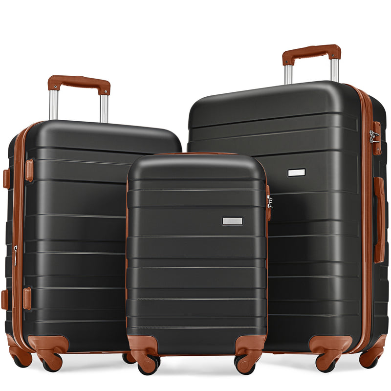 Supfirm Luggage Sets New Model Expandable ABS Hardshell 3pcs Clearance Luggage Hardside Lightweight Durable Suitcase sets Spinner Wheels Suitcase with TSA Lock 20''24''28''(black and brown)