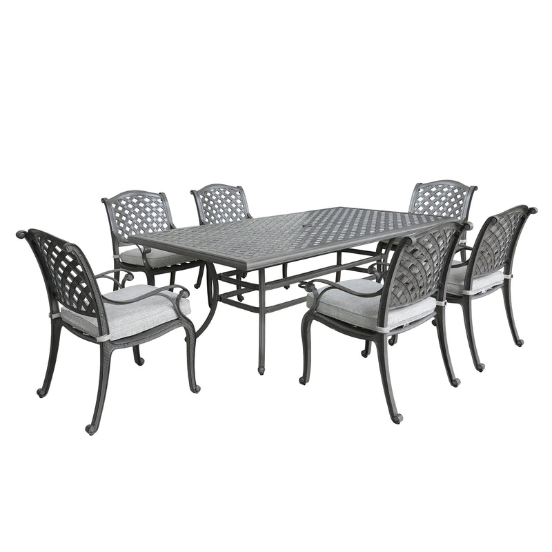 Supfirm Outdoor 7-Piece Aluminum Dining Set with Cushion, Golden Gauze