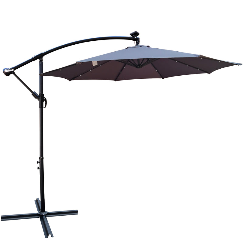 Supfirm 10 ft Outdoor Patio Umbrella Solar Powered LED Lighted Sun Shade Market Waterproof 8 Ribs Umbrella with Crank and Cross Base for Garden Deck Backyard Pool Shade Outside Deck Swimming Pool