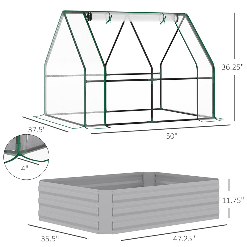 Supfirm 4' x 3' Galvanized Raised Garden Bed with Mini PVC Greenhouse Cover, Outdoor Metal Planter Box with 2 Roll-Up Windows for Growing Flowers, Fruits, Vegetables and Herbs, Clear