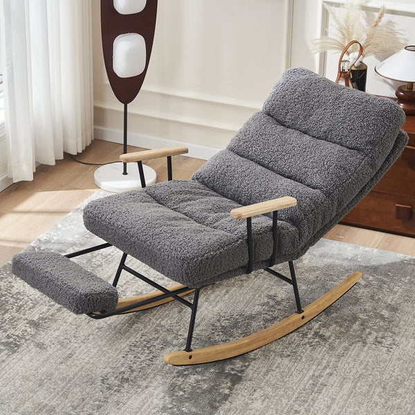 Supfirm Modern Teddy Gliding Rocking Chair with High Back, Retractable Footrest, and Adjustable Back Angle for Nursery, Living Room, and Bedroom, Gray