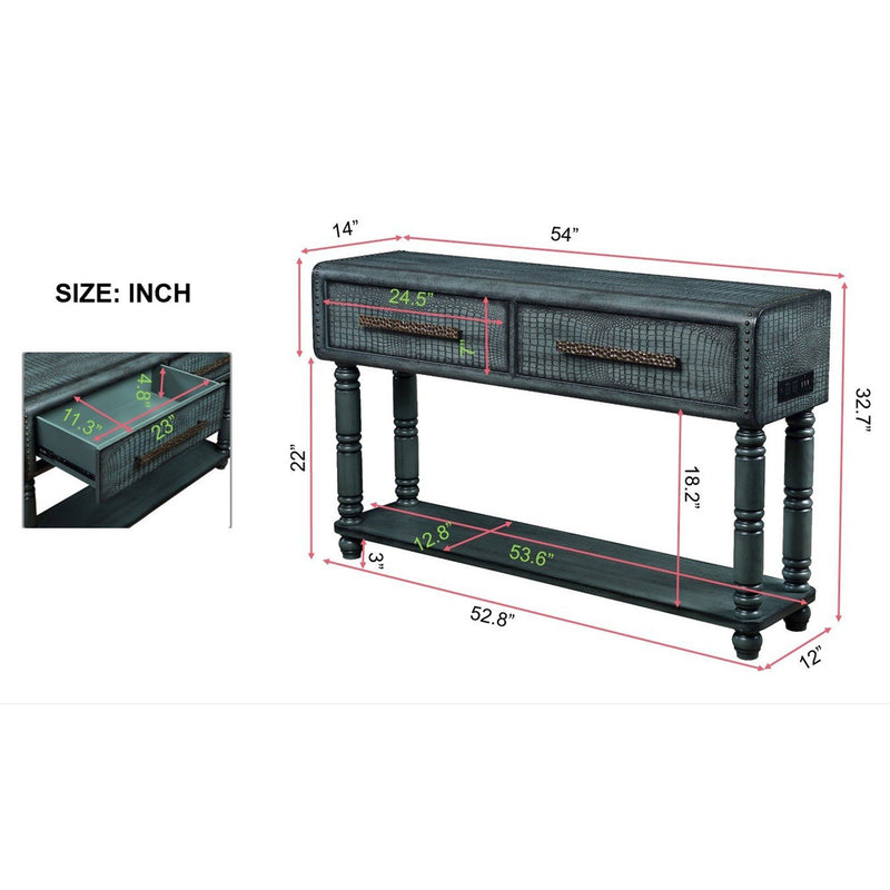 Supfirm Light Luxury Retro Sofa Table with outlets, 54 inch pine wood console table with 2 Power Outlets and 2 USB Ports for entryway/hallway/ living room with solid wood legs Antique Green