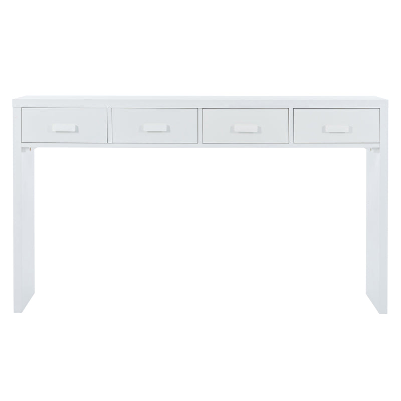 Supfirm TREXM Modern Minimalist Console Table with Open Tabletop and Four Drawers with Metal Handles for Entry Way, Living Room and Dining Room (White)