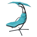 Supfirm Hanging Chaise Lounger with Removable Canopy, Outdoor Swing Chair with Built-in Pillow, Hanging Curved Chaise Lounge Chair Swing for Patio Porch Poolside, Hammock Chair with Stand (Blue)