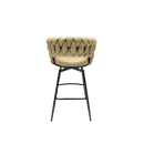 Technical Leather Woven Bar Stool Seat Set of 2,Black legs Barstools No Adjustable Kitchen Island Chairs,360 Swivel Bar Stools Upholstered Counter Stool Arm Chairs with Back Footrest, (Light Brown) - Supfirm