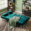 Velvet Upholstered Modern Convertible Folding Futon Sofa Bed Removable Armrests, Metal Feet with 2 Cup Holders - Supfirm