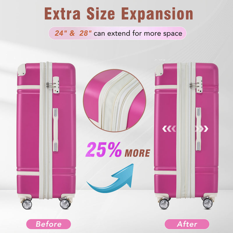 Supfirm 24 IN Luggage 1 Piece with TSA lock , Expandable Lightweight Suitcase Spinner Wheels, Vintage Luggage,Pink