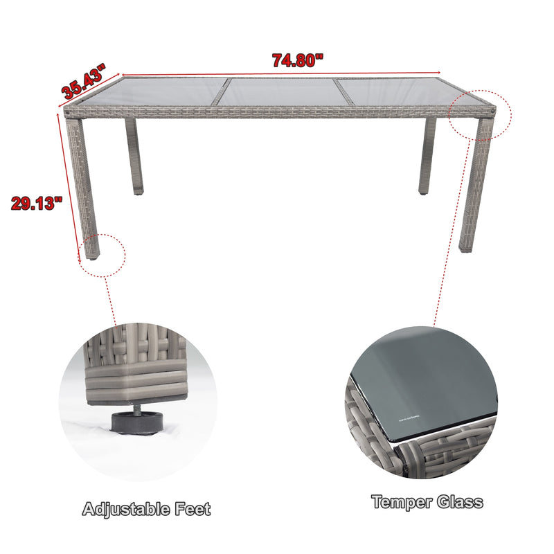 Supfirm 9 piece Outdoor Patio Wicker Dining Set Patio Wicker Furniture Dining Set Glass Top Grey