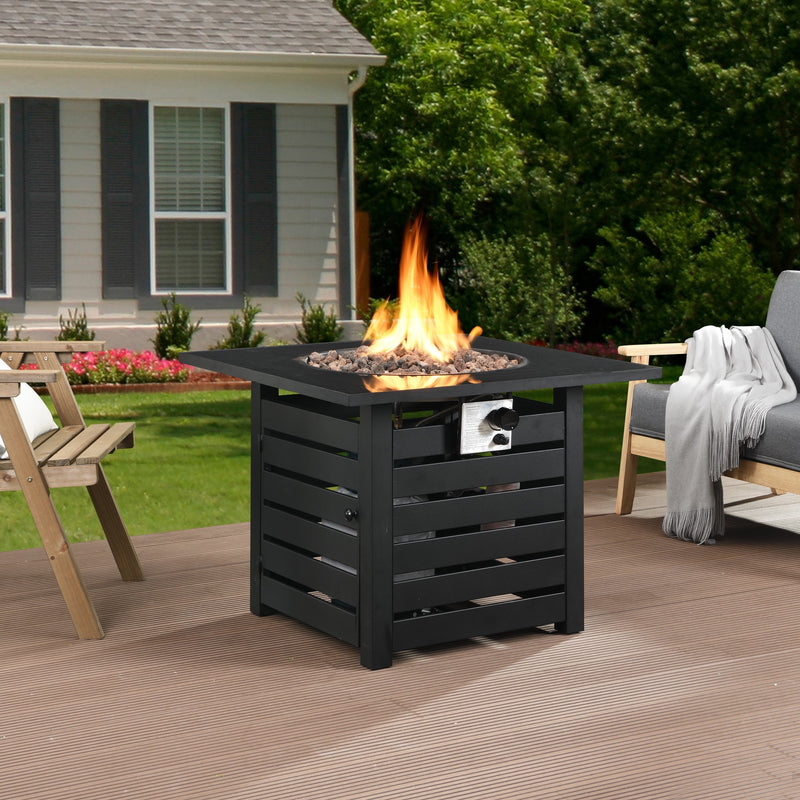 Supfirm 32 in. x 24 in. 40000 BTU Square Black Metal Propane Gas Fire Pit Table with Gray Table Top