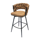 Technical Leather Woven Bar Stool Seat Set of 4,Black legs Barstools No Adjustable Kitchen Island Chairs,360 Swivel Bar Stools Upholstered Bar Chair Counter Stool Arm Chairs with Back Footrest, (Brown) - Supfirm