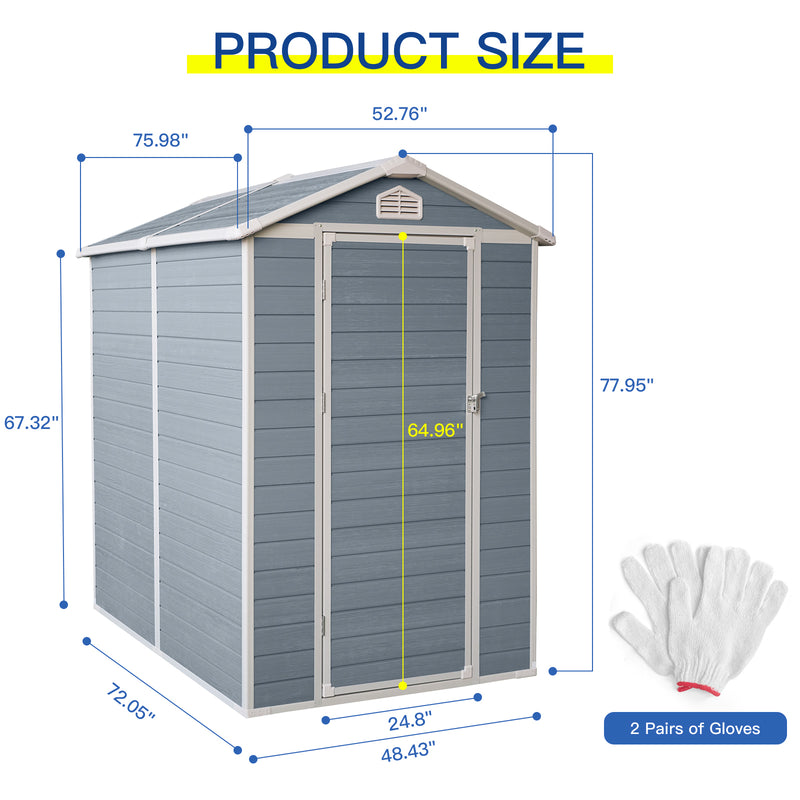 Supfirm 6x4ft Resin Outdoor Storage Shed Kit-Perfect to Store Patio Furniture,Grey