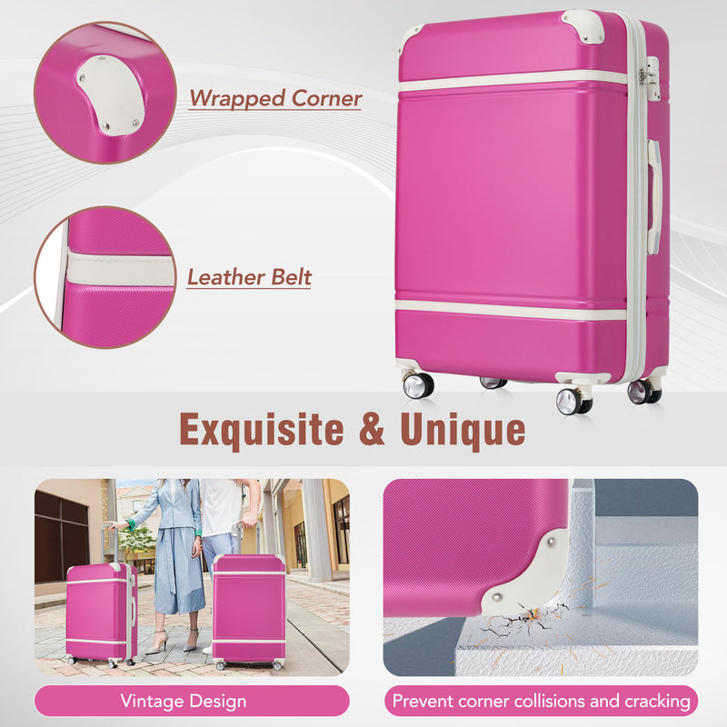 Supfirm 24 IN Luggage 1 Piece with TSA lock , Expandable Lightweight Suitcase Spinner Wheels, Vintage Luggage,Pink