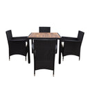 Supfirm EELIFEE 5 piece Outdoor Patio Wicker Dining Set Patio Wicker Furniture Dining Set w/Acacia Wood Top Black Wicker + Creme Cushion