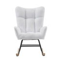 Supfirm Rocking Chair Nursery, Solid Wood Legs Reading Chair with Faux Fur Upholstered , Nap Armchair for Living Rooms, Bedrooms, Offices, Best Gift,White Faux Fur