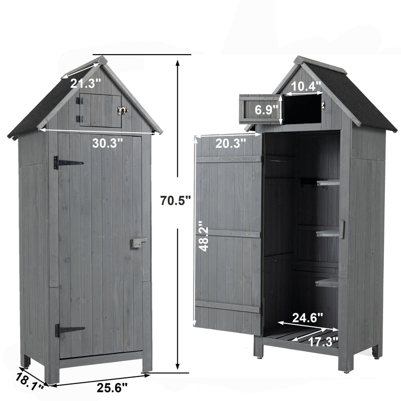 Supfirm 30.3"L X 21.3"W X 70.5"H Outdoor Storage Cabinet Tool Shed Wooden Garden Shed  Gray