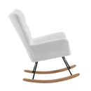 Supfirm Rocking Chair Nursery, Solid Wood Legs Reading Chair with Faux Fur Upholstered , Nap Armchair for Living Rooms, Bedrooms, Offices, Best Gift,White Faux Fur