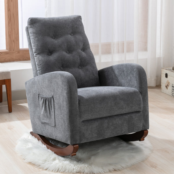 Supfirm Baby Room High Back Rocking Chair Nursery Chair , Comfortable Rocker Fabric Padded Seat ,Modern High Back Armchair