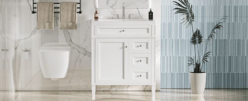 Supfirm 30'' Bathroom Vanity with Top Sink, Modern Bathroom Storage Cabinet with 2 Drawers and a Tip-out Drawer, Single Sink Bathroom Vanity - Supfirm