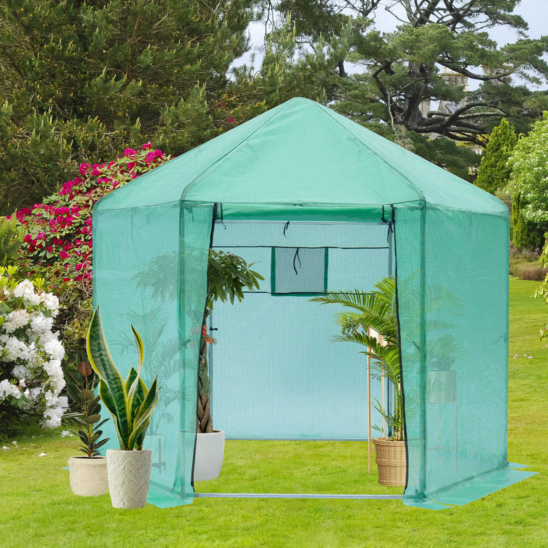 Supfirm Walk-in Greenhouse Hexagonal Upgrade Reinforced Frame Heavy Duty Plastic Greenhouse Reinforced Thickened Waterproof Insulation(9.2*8.1 ft)