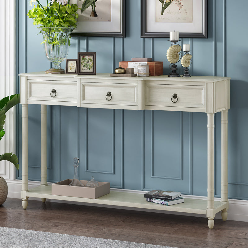 Supfirm TREXM Console Table Sofa Table with Drawers for Entryway with Projecting Drawers and Long Shelf (Antique White, OLD SKU: WF189574AAK)