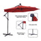 Supfirm 10 FT Solar LED Patio Outdoor Umbrella Hanging Cantilever Umbrella Offset Umbrella Easy Open Adustment with 32 LED Lights