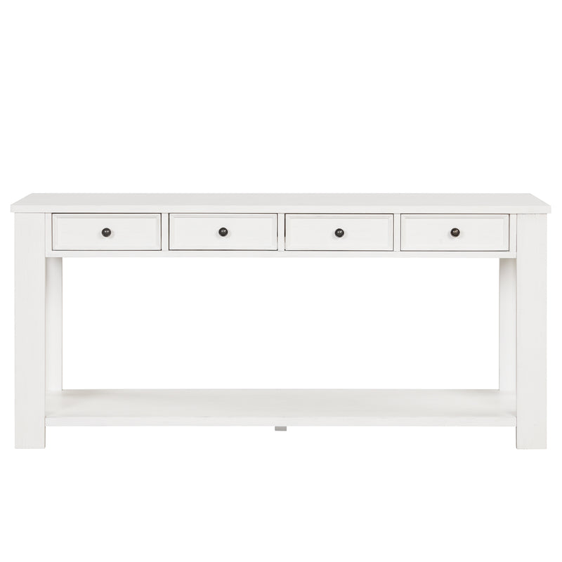 Supfirm 63" Pine Wood Console Table with 4 Drawers and 1 Bottom Shelf for Entryway Hallway Easy Assembly 63 inch Long Sofa Table (Antique White)