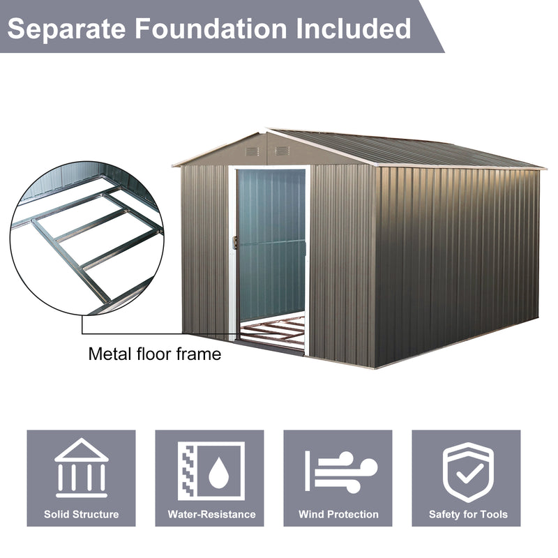 Supfirm 8x10ft Outdoor Metal Storage Shed Grey