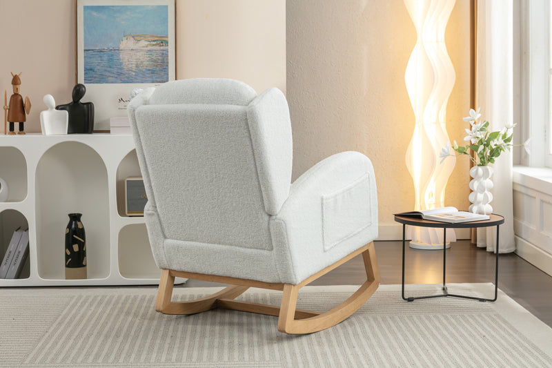 Supfirm 049-Teddy Fabric Rocking Chair With Packet Wood Legs,Ivory