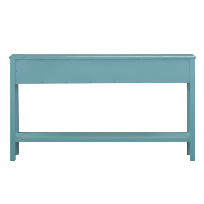 Supfirm TREXM Rustic Entryway Console Table, 60" Long Sofa Table with two Different Size Drawers and Bottom Shelf for Storage (Turquoise Green)