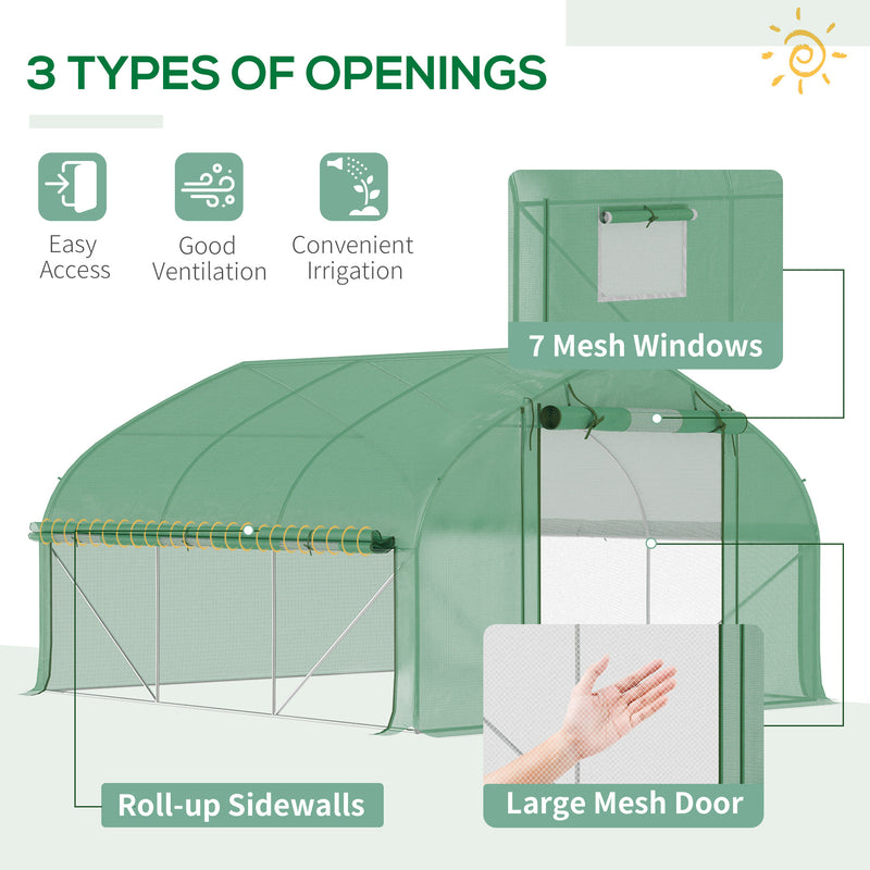 Supfirm 11.5' x 10' x 6.5' Walk-in Tunnel Greenhouse with Zippered Mesh Door, 7 Mesh Windows & Roll-up Sidewalls, Upgraded Gardening Plant Hot House with Galvanized Steel Hoops, Green