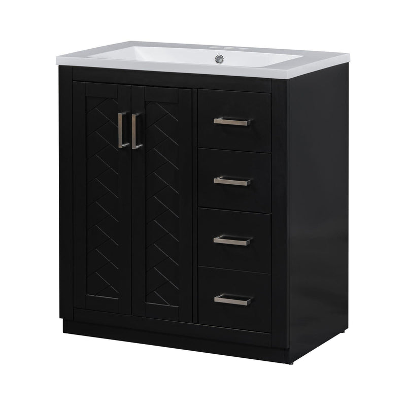 Supfirm 30'' Bathroom Vanity with Resin Sink Combo,Solid Wood Frame Bathroom Storage Cabinet, Freestanding Vanity Set with 3 Drawers& Soft Closing Doors - Supfirm